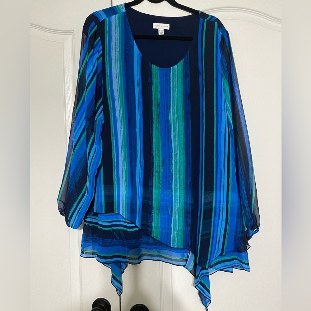 Susan Graver Printed Chiffon Blouson Sleeve Women’s Size 1X